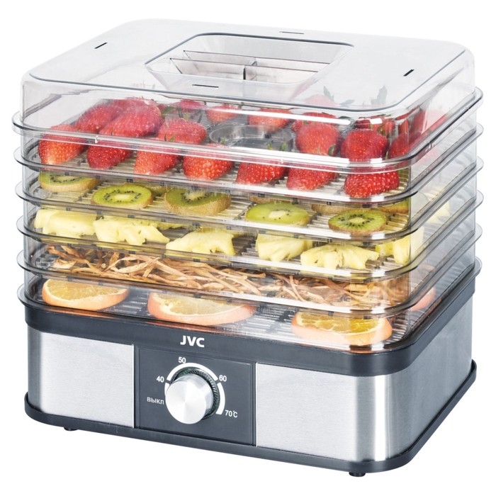Сушилка для овощей и фруктов jvc JK-FD751, 245 Вт, 6 уровней, серебристо-чёрная Сушилка для овощей и фруктов jvc JK-FD751, 245 Вт, 6 уровней, серебристо-чёрная