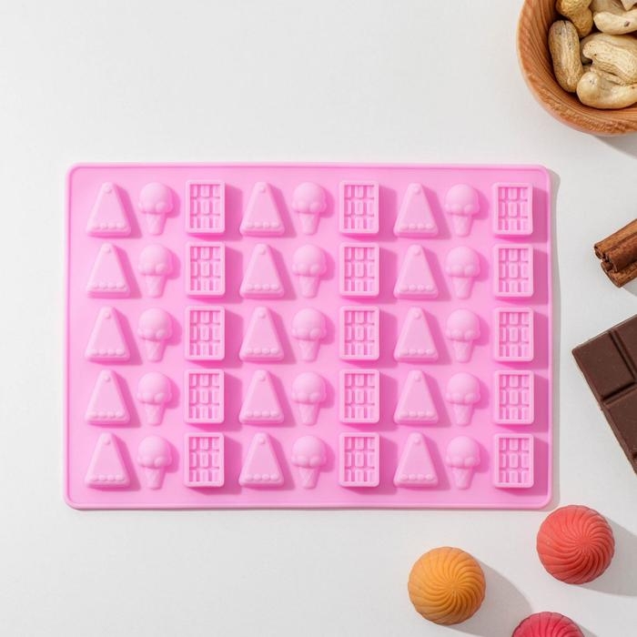 Форма для мармелада «Сладкоежка», силикон, 19,5×13,6×1 см, 45 ячеек, цвет МИКС Форма для мармелада «Сладкоежка», силикон, 19,5×13,6×1 см, 45 ячеек, цвет МИКС