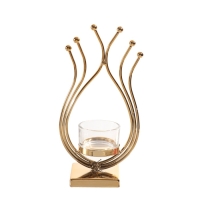 Подсвечник металл, стекло на 1 свечу "Золотое пламя" d=4,5 см 6,5х10х20 см