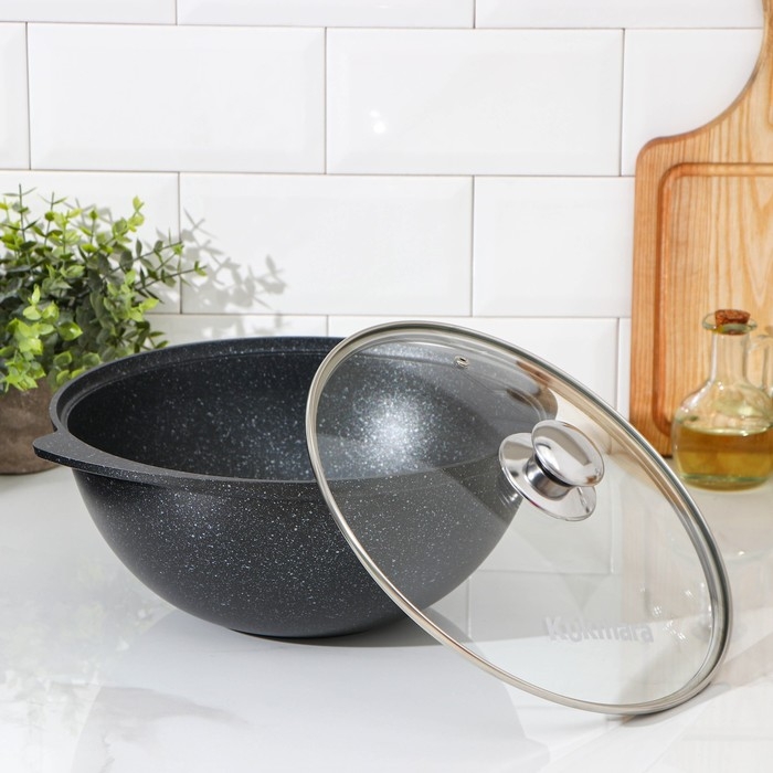 Казан, 4,5 л, стеклянная крышка, литые ручки, антипригарное покрытие, цвет тёмный мрамор Казан, 4,5 л, стеклянная крышка, литые ручки, антипригарное покрытие, цвет тёмный мрамор