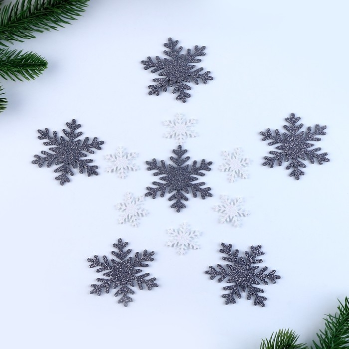 Декор &laquo;Снежинки&raquo; набор 12 шт., серебро