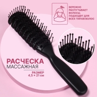 Расчёска массажная, вентилируемая, 4,5 &times; 21 см, цвет чёрный