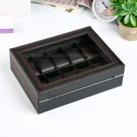 Шкатулка кожзам под часы 10 отделений "Карбон с красной строчкой" 8х28х21 см Шкатулка кожзам под часы 10 отделений "Карбон с красной строчкой" 8х28х21 см