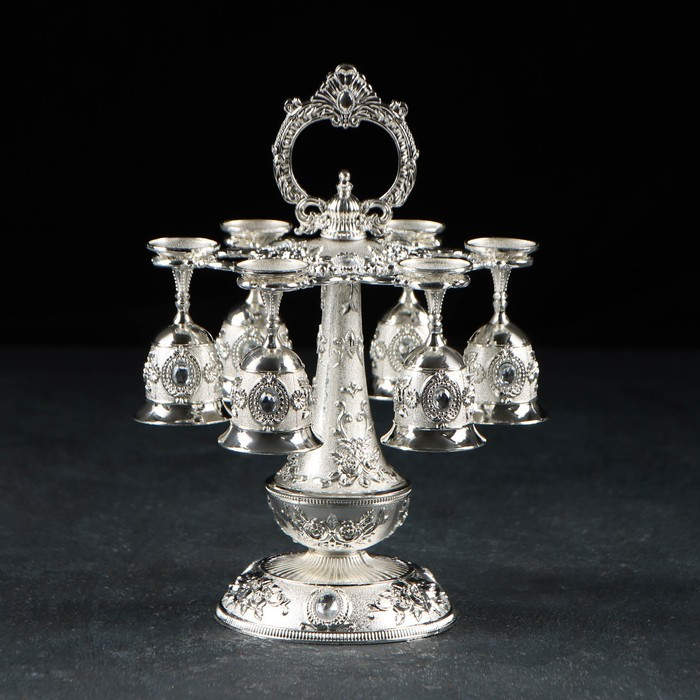 Набор питьевой на подставке &laquo;Марена&raquo;: 6 рюмок 30 мл, цвет серебряный