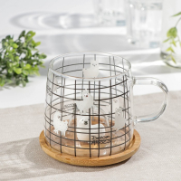 Кружка стеклянная с деревянной крышкой &laquo;Лама&raquo;, 300 мл, рисунок МИКС