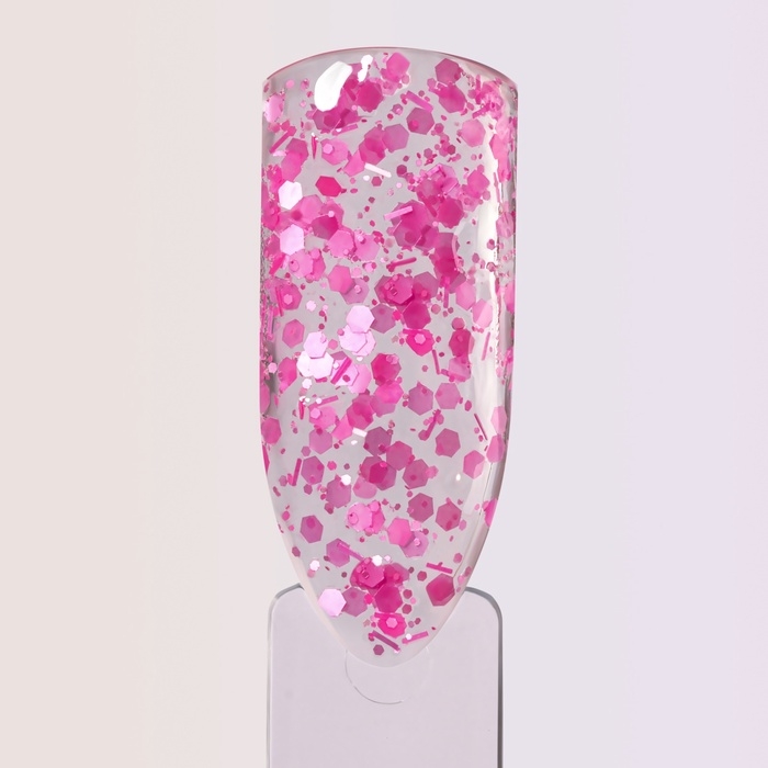 Гель для наращивания, с блёстками, 3-х фазный, 15 гр, LED/UV, прозрачный, розовый Гель для наращивания, с блёстками, 3-х фазный, 15 гр, LED/UV, прозрачный, розовый