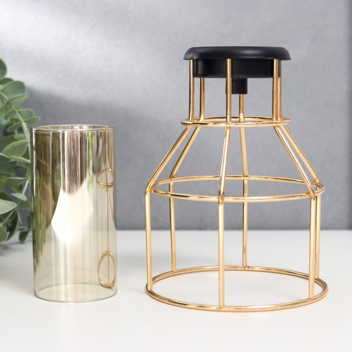 Подсвечник металл, стекло на 1 свечу Подсвечник металл, стекло на 1 свечу "Лофт. Каркас" золото 21х11х11 см