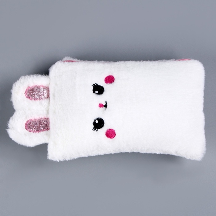 Пенал школьный мягкий &laquo;Зайчик&raquo;, 21 &times; 13 см, плюш, белый цвет