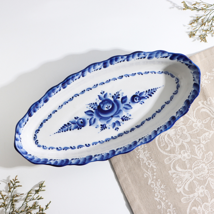 Блюдо &laquo;Лоток&raquo;, глубокий, 36х17х6 см, гжель
