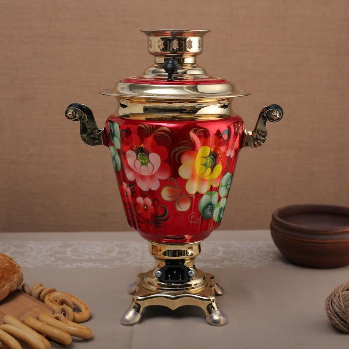 Самовар &laquo;Жостово на красном&raquo;, рюмка, 3 л, электрический