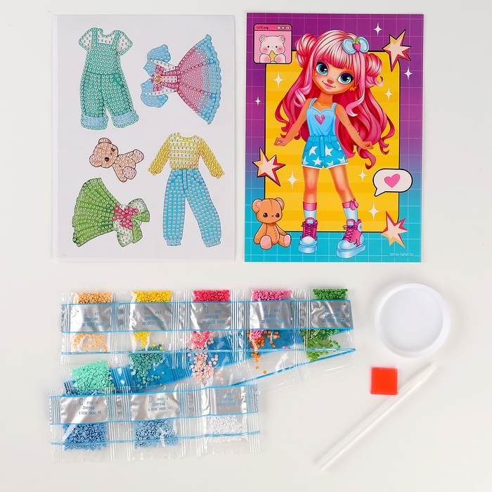 Алмазная мозаика с частичным заполнением для детей. Наряди персонажа &laquo;Модная девочка&raquo;