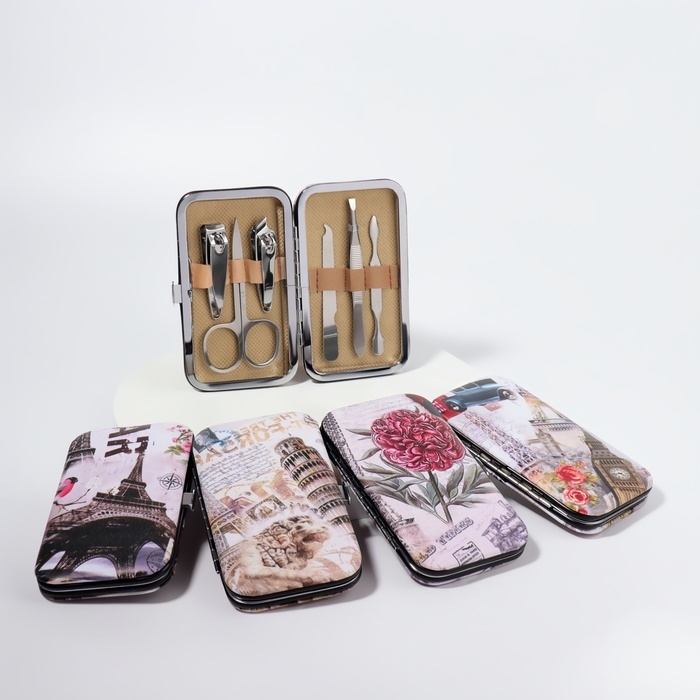 Набор маникюрный &laquo;Пейзаж&raquo;, 6 предметов, в футляре, рисунок МИКС