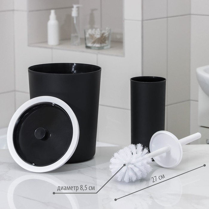 Набор для ванной &laquo;Лайт&raquo;, 6 предметов (мыльница, дозатор, 2 стакана, ёршик, ведро), цвет чёрный