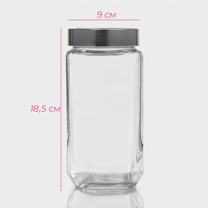 Банка стеклянная для хранения сыпучих продуктов Доляна &laquo;Призма&raquo;, 1 л, 9&times;18,5 см, с металлической крышкой