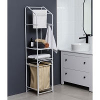 Стеллаж с корзиной для белья и перекладинами, 2-х ярусный, объем корзины 45 л, 38&times;35&times;160 см, цвет белый