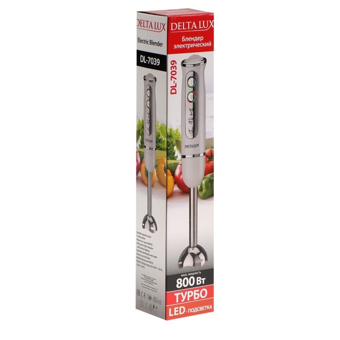 Блендер DELTA LUX DL-7039, погружной, 800 Вт, 1 скорость, режим Блендер DELTA LUX DL-7039, погружной, 800 Вт, 1 скорость, режим "турбо", белый