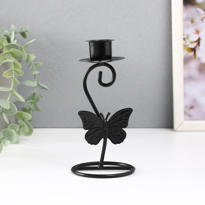 Подсвечник металл на 1 свечу Подсвечник металл на 1 свечу "Бабочка с завитком" d=2 см чёрный 7х7х14 см