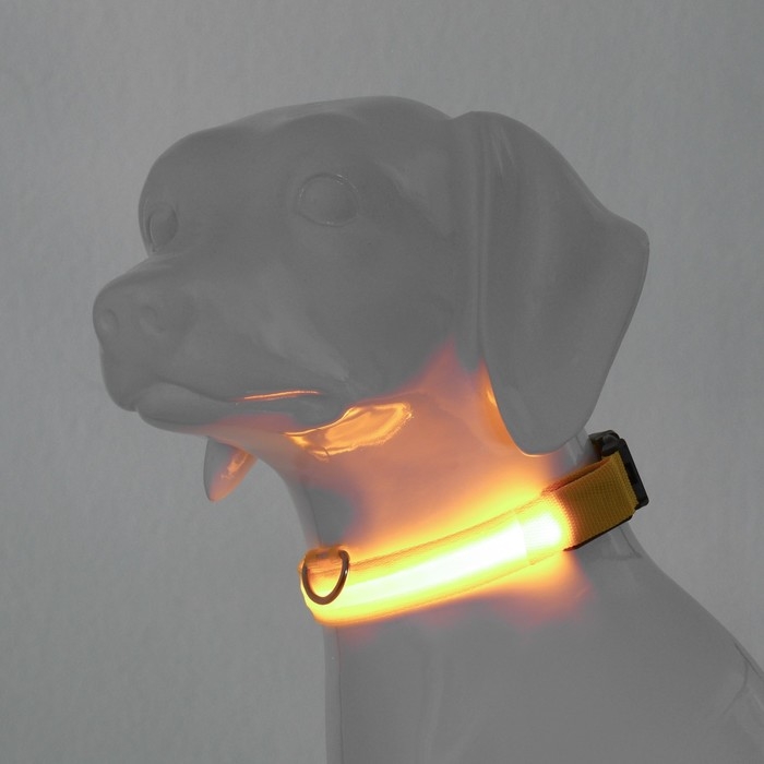 Ошейник с подсветкой размер XL,ОШ 52-60 х 2,5 см, 3 режима свечения жёлтый Ошейник с подсветкой размер XL,ОШ 52-60 х 2,5 см, 3 режима свечения жёлтый