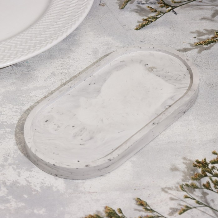 Подсвечник овальный из гипса,17,5х9х1,5см, мрамор с фиолетовыми полосками