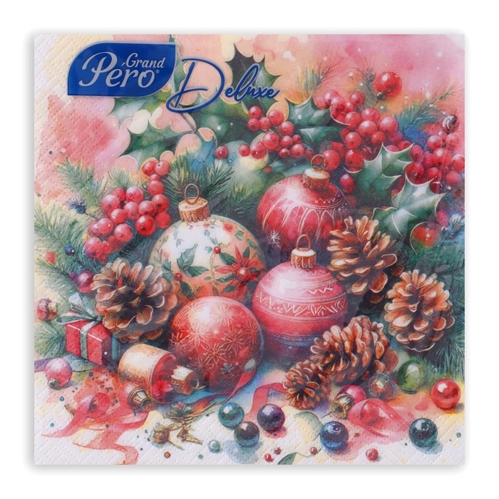 Новогодние салфетки бумажные GrandPero Deluxe &laquo;Этюд&raquo;, 3 слоя, 33х33 см, 20 шт