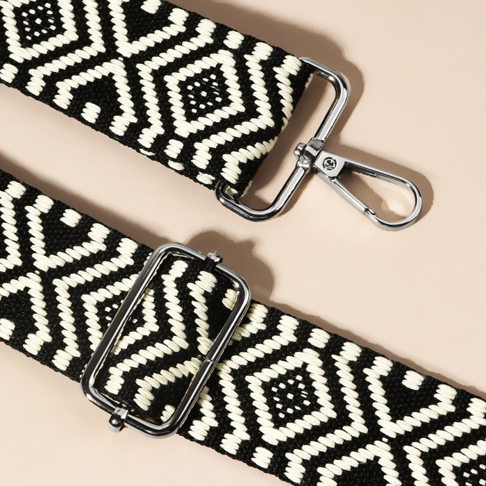 Ручка для сумки &laquo;Орнамент&raquo;, стропа, 135 &plusmn; 3 &times; 3,8 см, цвет чёрный/белый