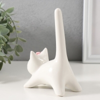 Сувенир керамика "Котик белый с длинным хвостом и розовым цветком" 9,4х5,3х14 см