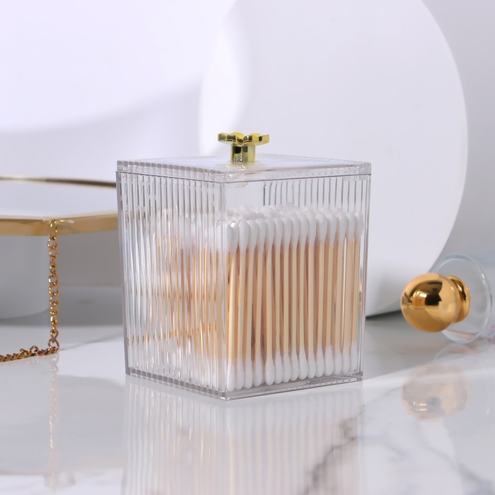 Органайзер для ватных палочек &laquo;FLOWER&raquo;, с крышкой, 11 &times; 8,5 &times; 8,5 см, цвет прозрачный/золотистый