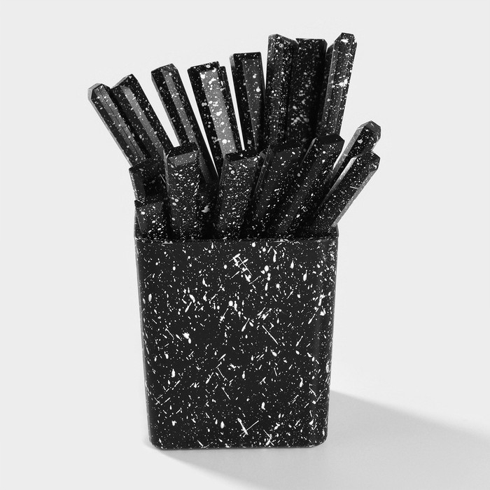 Столовые приборы из нержавеющей стали на подставке &laquo;Мрамор чёрный&raquo;, 24 предмета, толщина 1,2 мм