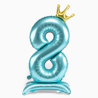 Шар фольгированный 42" &laquo;Цифра 8 с короной&raquo; на подставке, цвет голубой