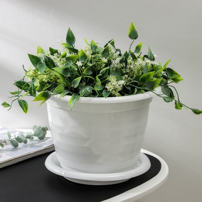 Горшок для цветов с поддоном &laquo;Виола&raquo;, 5 л, пластиковый, цвет белый