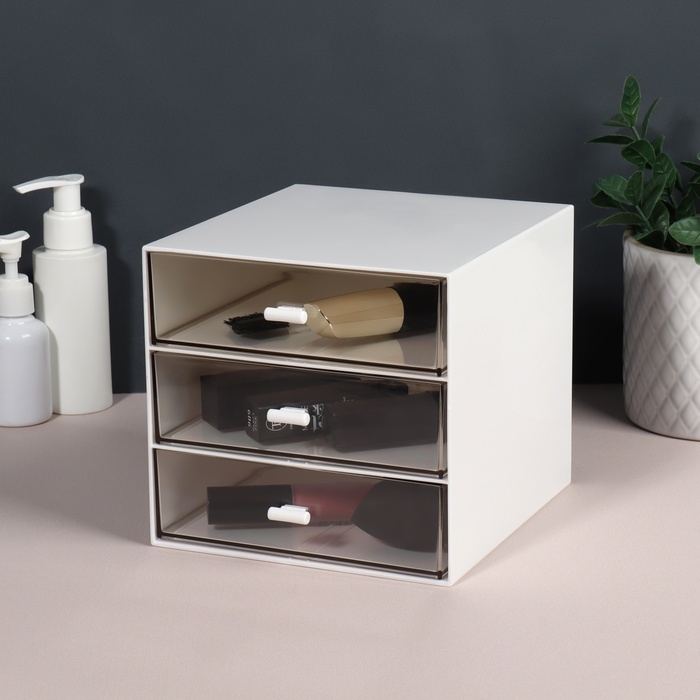 Органайзер для хранения &laquo;BASIC&raquo;, многоуровневый, 3 секции, 15,4 &times; 14,6 &times; 16,7 см, цвет белый/прозрачный