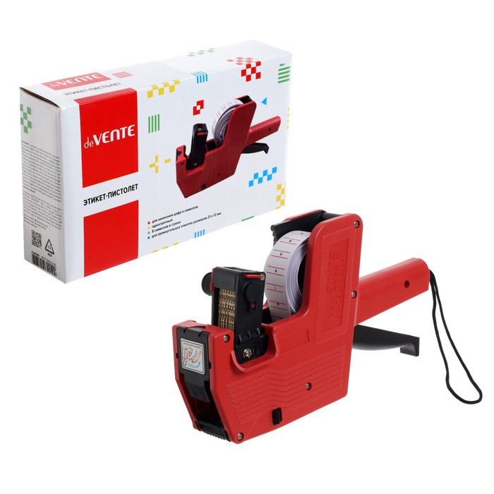 Этикет-пистолет однострочный (цифры, знаки), 8 символов, 21 х 12 мм, для прямоугольных этикеток, deVENTE, красный Этикет-пистолет однострочный (цифры, знаки), 8 символов, 21 х 12 мм, для прямоугольных этикеток, deVENTE, красный
