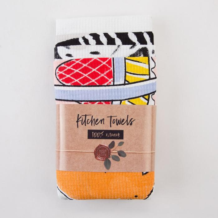 Набор кухонных полотенец Доляна &laquo;Пасхальные зайчики&raquo;, 35х60см-4 шт, 100% хлопок, вафля 160 г/м2