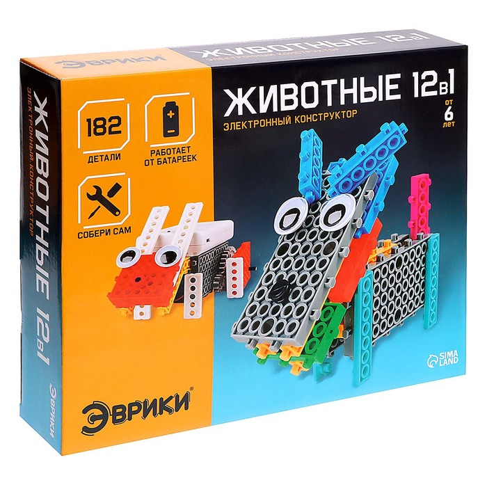 Робот &laquo;Животные&raquo; Эврики, электронный конструктор, на батарейках, 12 вариантов сборки, 182 детали