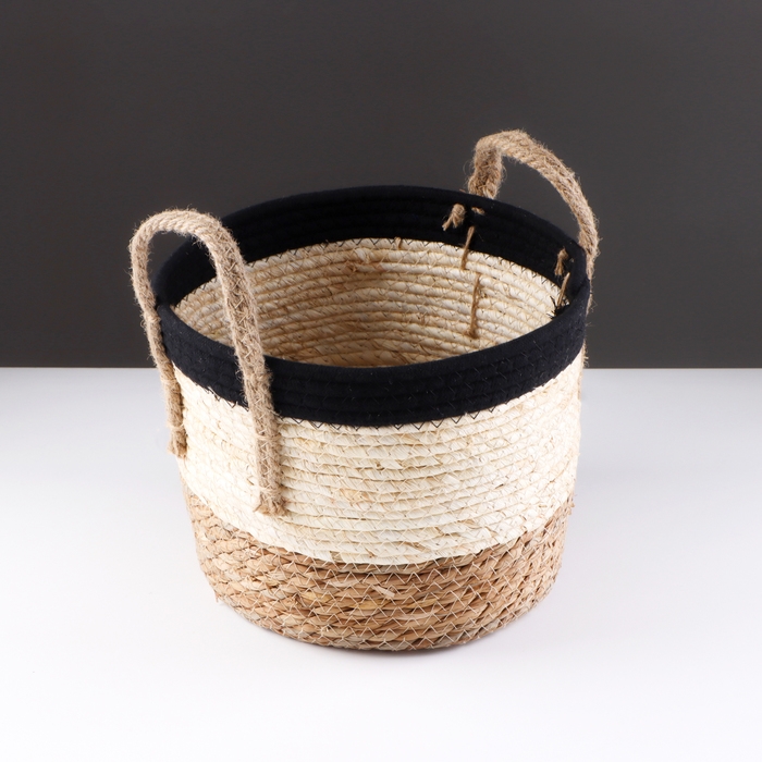 Корзина для хранения "Перу", с ручками, 26 х 22 х 21 см, натуральный, чёрный