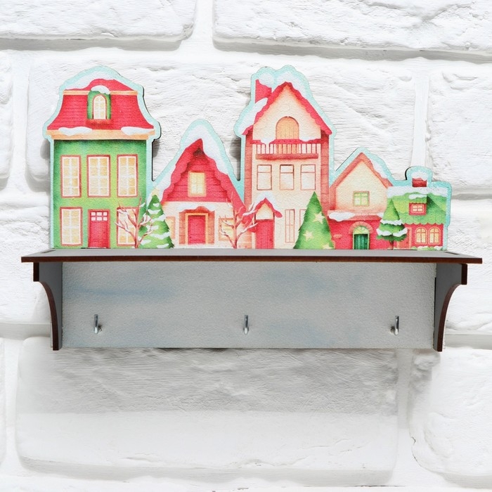 Ключница настенная новогодняя &laquo;Заснеженные дома&raquo;, на Новый год