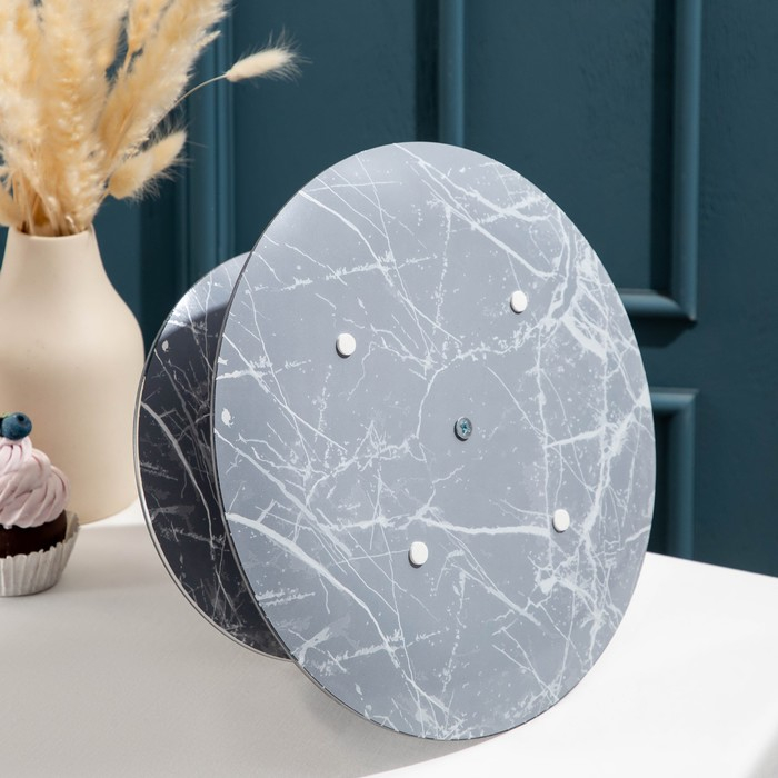 Этажерка-фруктовница стеклянная Доляна «Мрамор», d=21 см, d=30 см, 2 яруса, цвет чёрный Этажерка-фруктовница стеклянная Доляна «Мрамор», d=21 см, d=30 см, 2 яруса, цвет чёрный