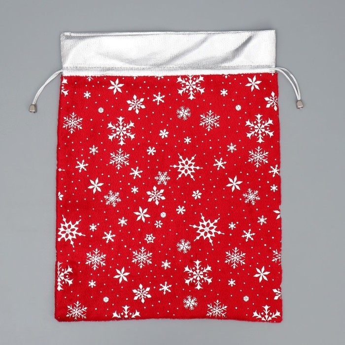 Мешочек подарочный плюш &laquo;Снег и солнце&raquo;, снежинки, тиснение, 30 х 40 см +/- 1.5 см, Новый год