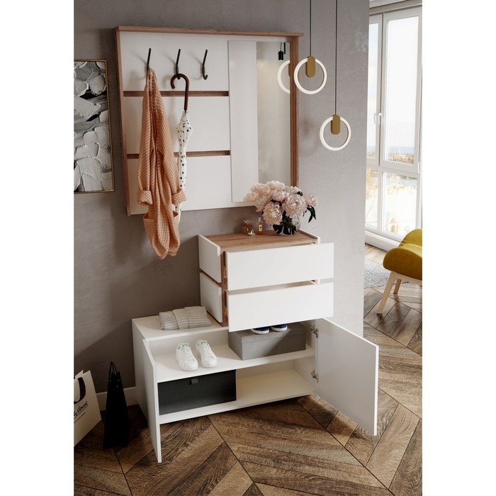 Прихожая Акрон, 1000х370х2078, Белый/Дуб вотан Прихожая Акрон, 1000х370х2078, Белый/Дуб вотан