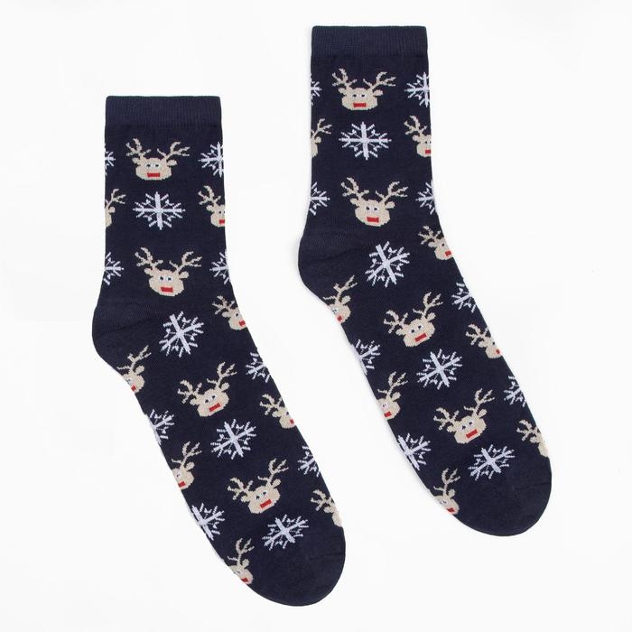 Носки мужские &laquo;Олени и снежинки&raquo; цвет синий, размер 27