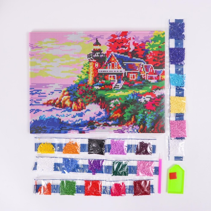Алмазная мозаика с полным заполнением на подрамнике &laquo;Домик у моря&raquo;, 30 x 40 см