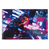 Альбом для рисования А4 32 листа на гребне "Неоновый драйв", обложка картон, блок офсет 100 г/м2, МИКС