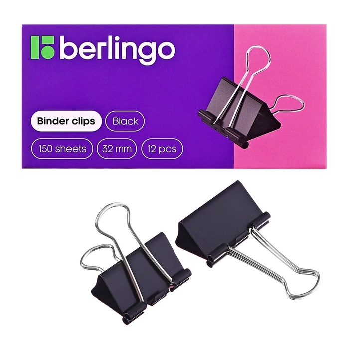 Зажимы для бумаг 32 мм, 12 штук, чёрные Зажимы для бумаг 32 мм, 12 штук, чёрные