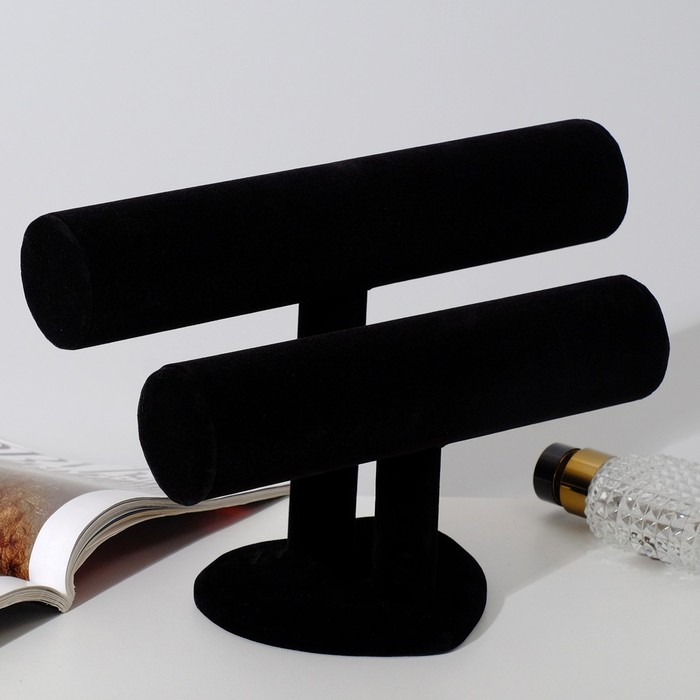 Подставка для часов, браслетов, двухуровневая, флок, сердце, 26×11×18 см,d=5 см, цвет чёрный Подставка для часов, браслетов, двухуровневая, флок, сердце, 26×11×18 см,d=5 см, цвет чёрный