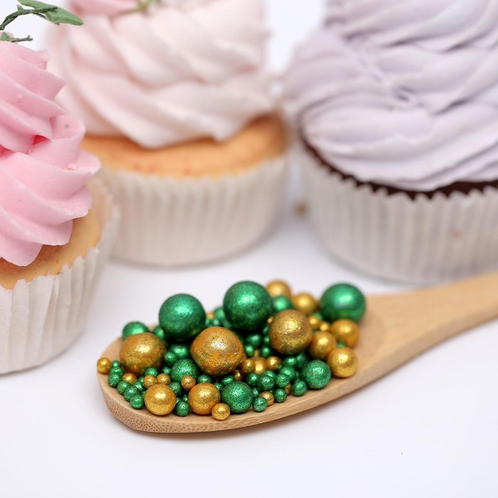 Посыпка кондитерская с глиттером &laquo;Блеск&raquo;: зеленый, золото, 50 г