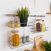 Полка для рейлинга прямая, 2-х ярусная, 38&times;26,5&times;11,5 см, d=25 мм, цвет хром