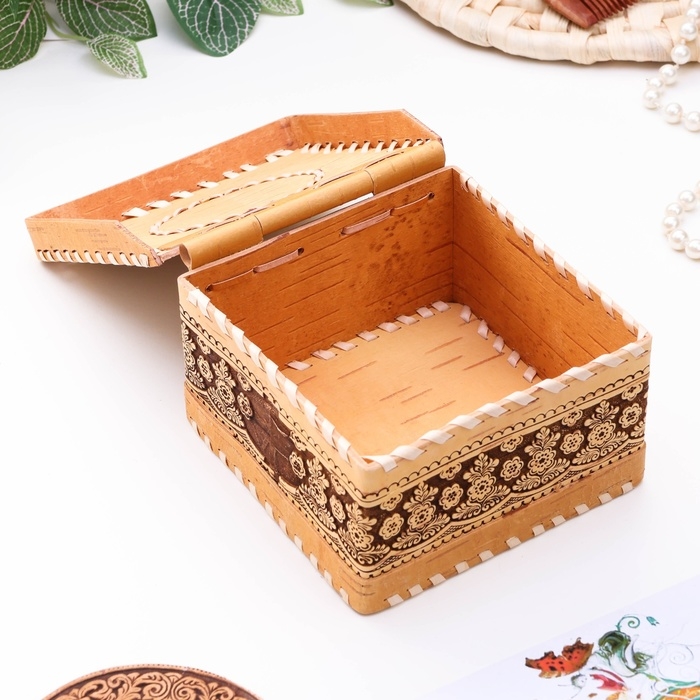 Шкатулка &laquo;Узор&raquo;, шарнирная, 13х13х7 см, береста