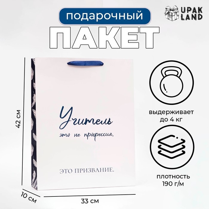 Пакет ламинированный вертикальный &laquo;Учителю&raquo;, 33 х 42 х 10 см