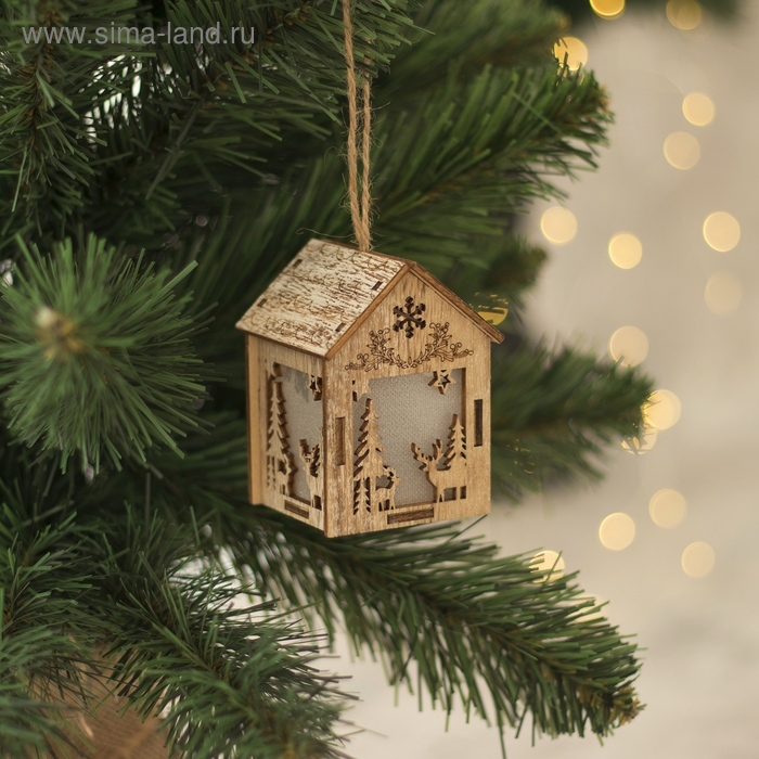 Ёлочная игрушка &laquo;Домик с оленем&raquo;, от батареек, свечение тёплое белое