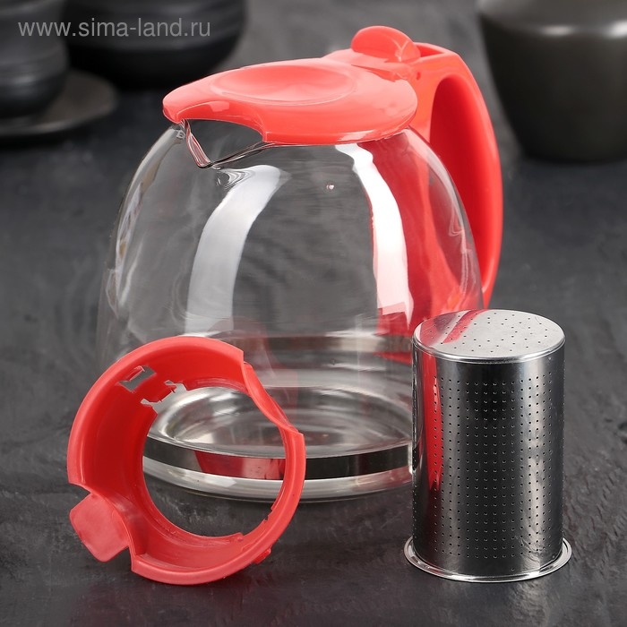 Чайник стеклянный заварочный &laquo;Фиона&raquo;, 1,1 л, с металлическим ситом, цвет красный